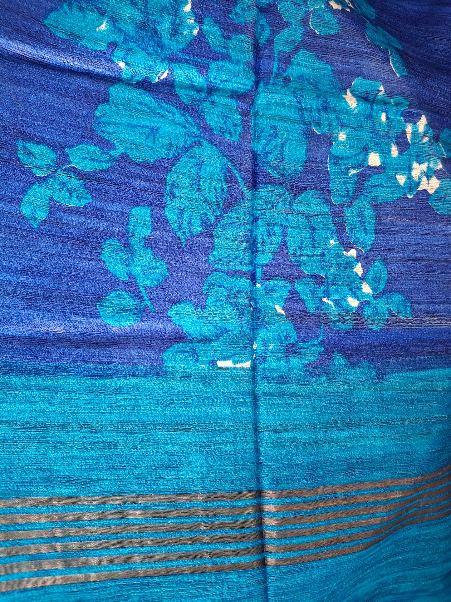 Pure tussar ghicha digital print zari Border saree