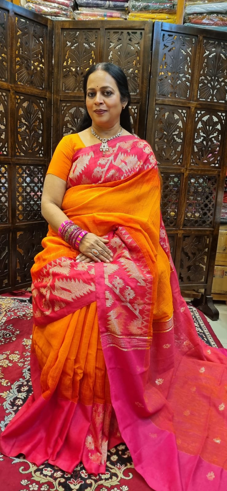 Pure Linen Jamdani saree