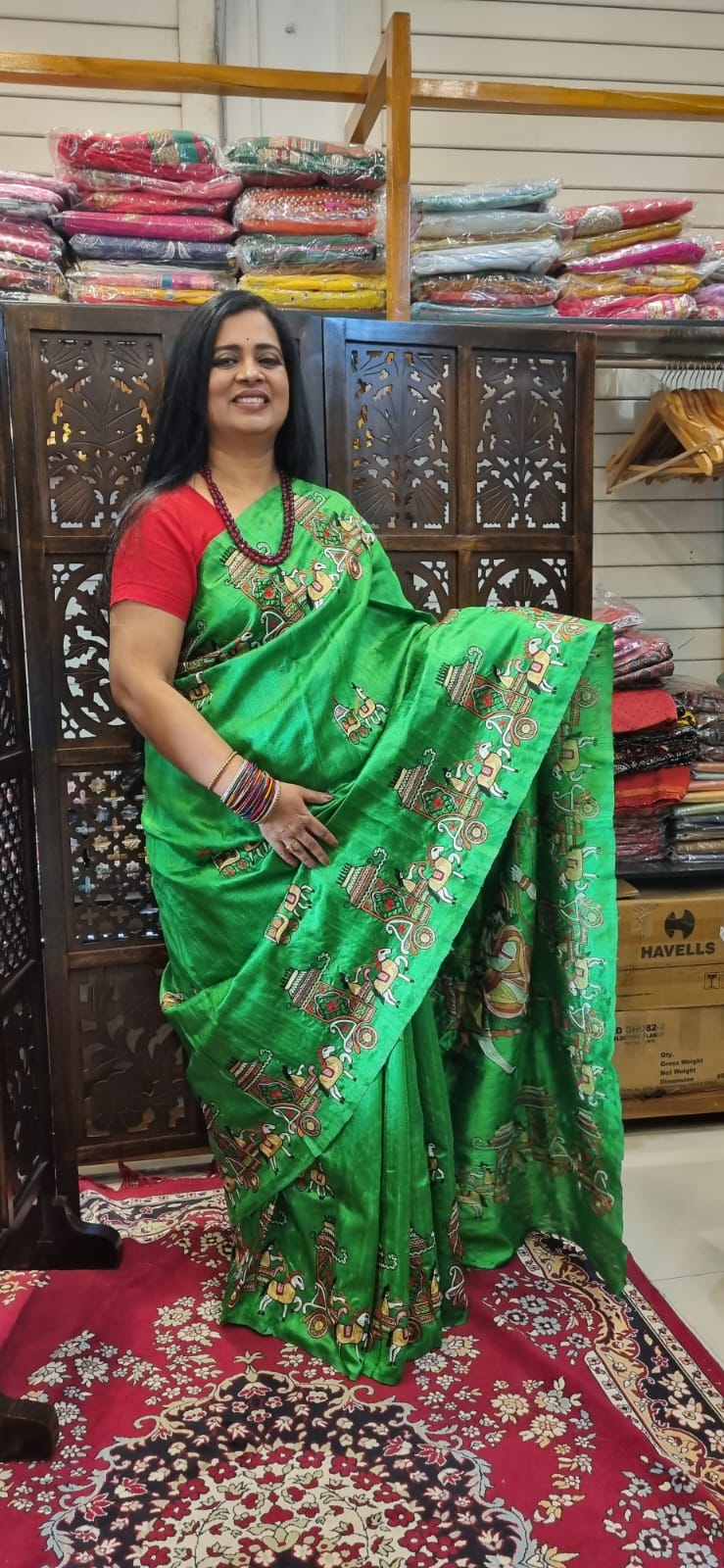 Pure Raw silk Ari hand Embroidery Sareee
