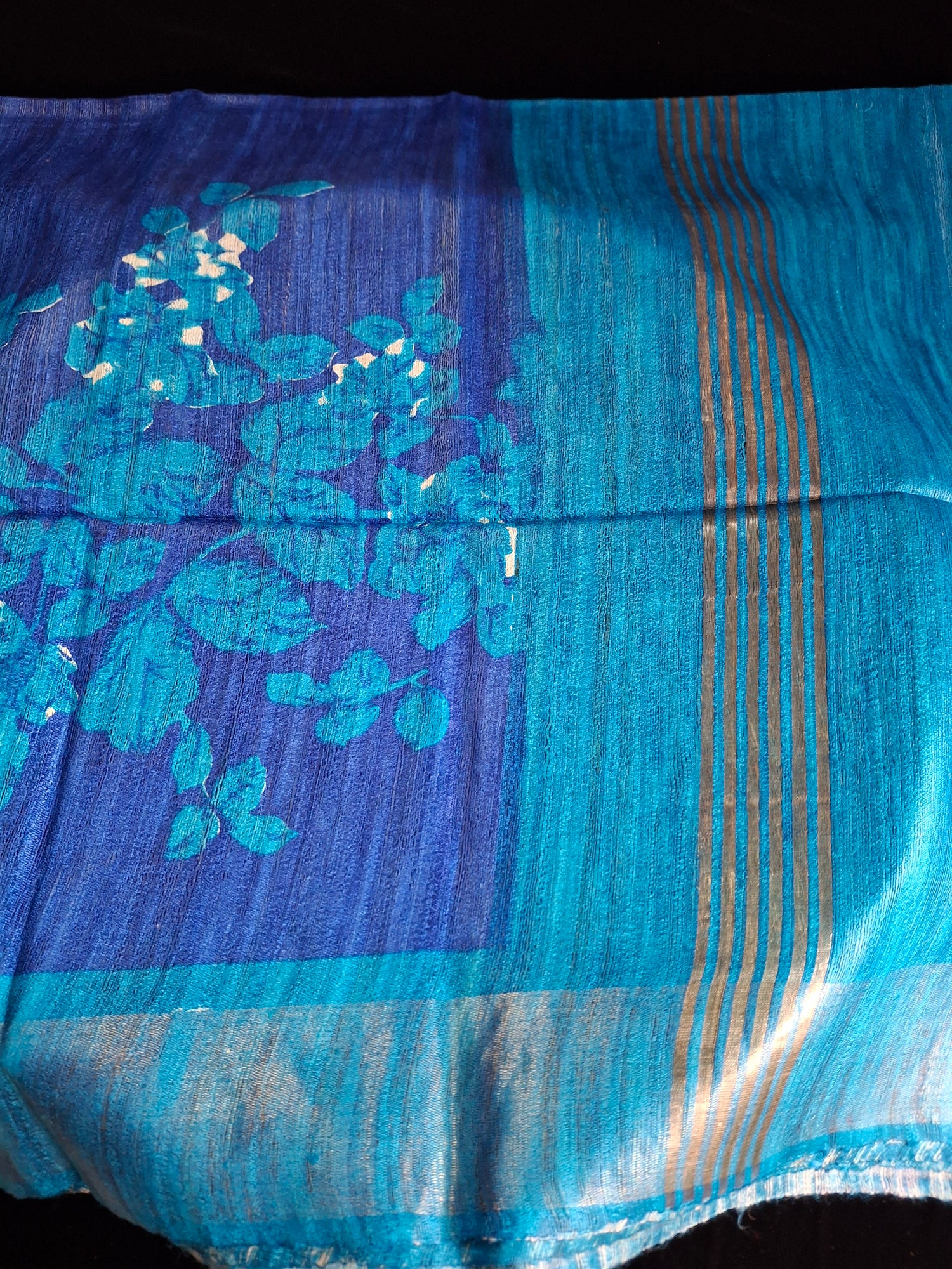 Pure tussar ghicha digital print zari Border saree