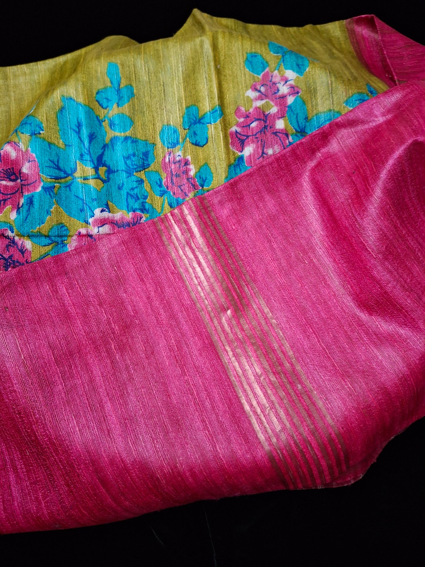 Pure tussar ghicha digital print zari Border saree