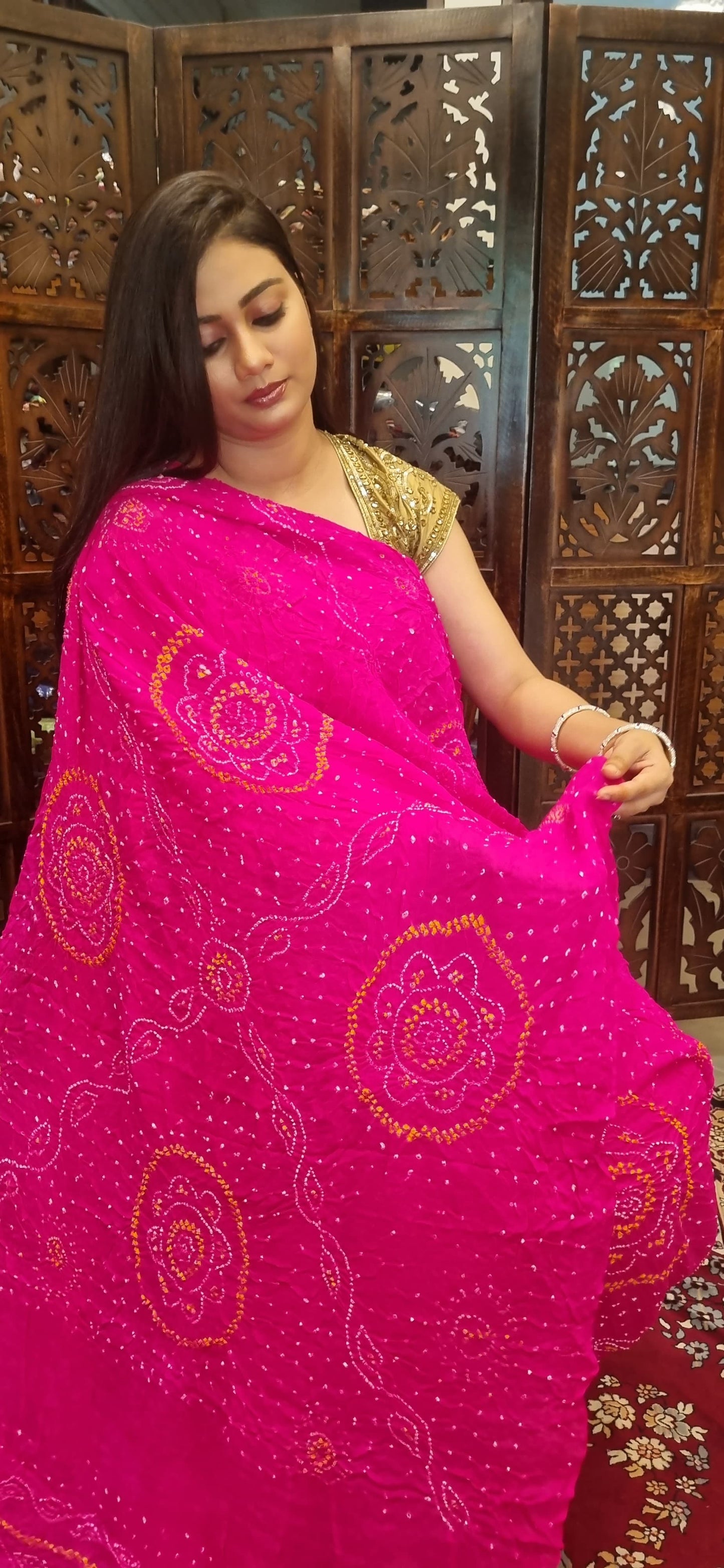 Pure Crepe silk Rai Bandhej saree