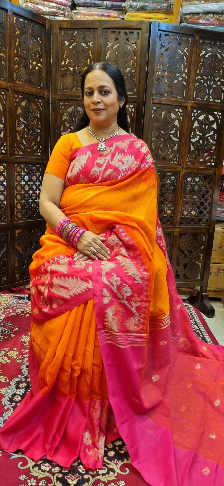 Pure Linen Jamdani saree