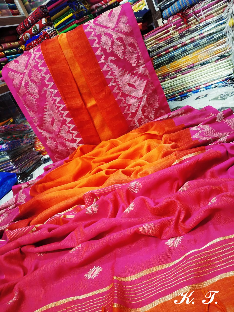 Pure Linen Jamdani saree