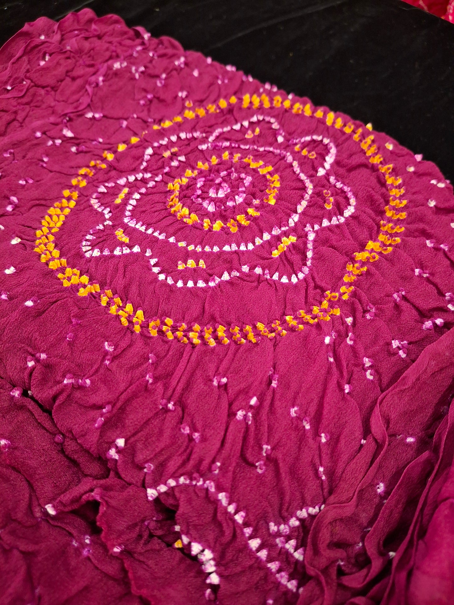 Pure crepe silk Rai Bandhej saree