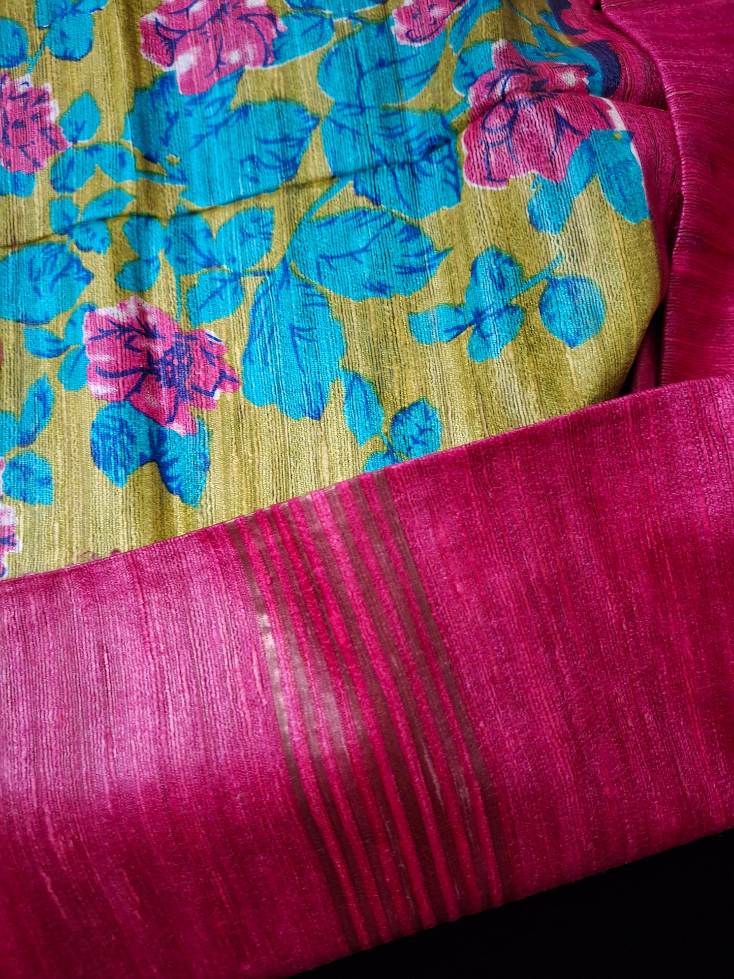 Pure Tussar ghicha digital print zari Border saree