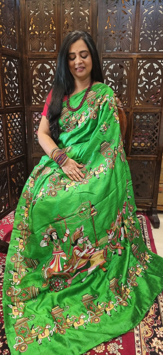 Pure Raw silk Ari hand Embroidery Sareee
