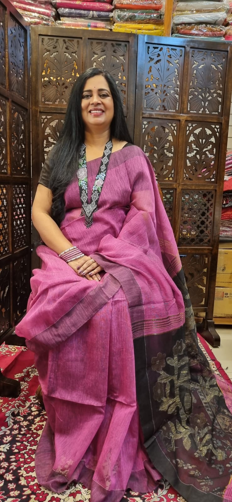 Linen Jamdani saree