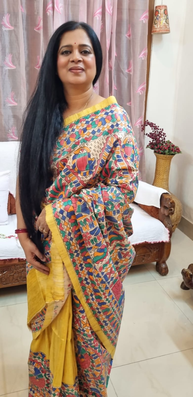 Pure ghicha tussar Madhubani handpainted saree