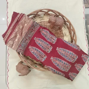 Pure Dola Slik Ajrak Hand Block Print Saree