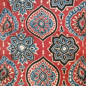 Pure Dola Slik Ajrak Hand Block Print Saree Multicolour
