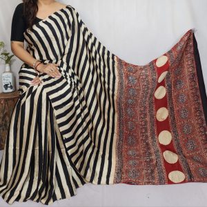 Pure Modal silk Ajrak Hand Block Print Sare with Silk Mark