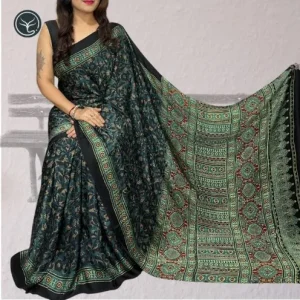 Pure Modal silk Ajrak Hand Block Print Sare with Silk Mark