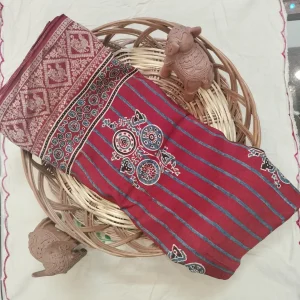 Pure Dola Slik Ajrak Hand Block Print Saree 4