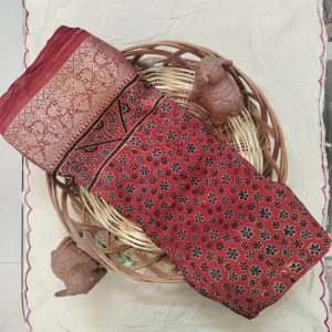 Pure Dola Slik Ajrak Hand Block Print Saree 5