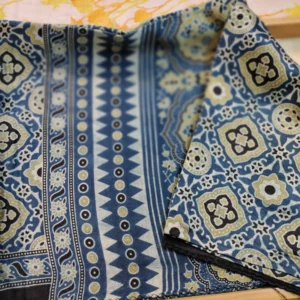 Pure Gajji silk ajarak hand block print stole type 1
