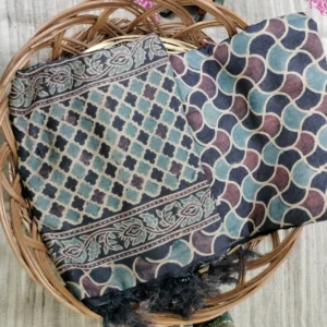 Pure tussar Ajarak hand block print Kurta and Dupatta 2.5 mt each) type 7