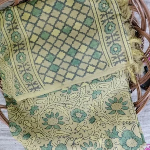 Pure tussar Ajarak hand block print Kurta and Dupatta 2.5 mt each) type 9