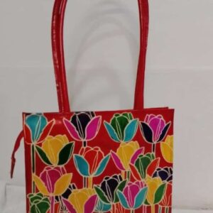 Stylish Shanti Niketan Genuine leather Batik Tulip Square Tote Bag
