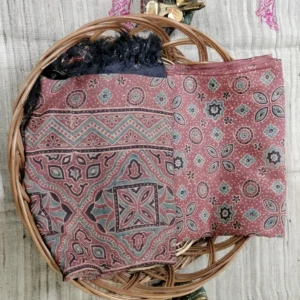Pure tussar Ajarak hand block print Kurta and Dupatta 2.5 mt each) type 2